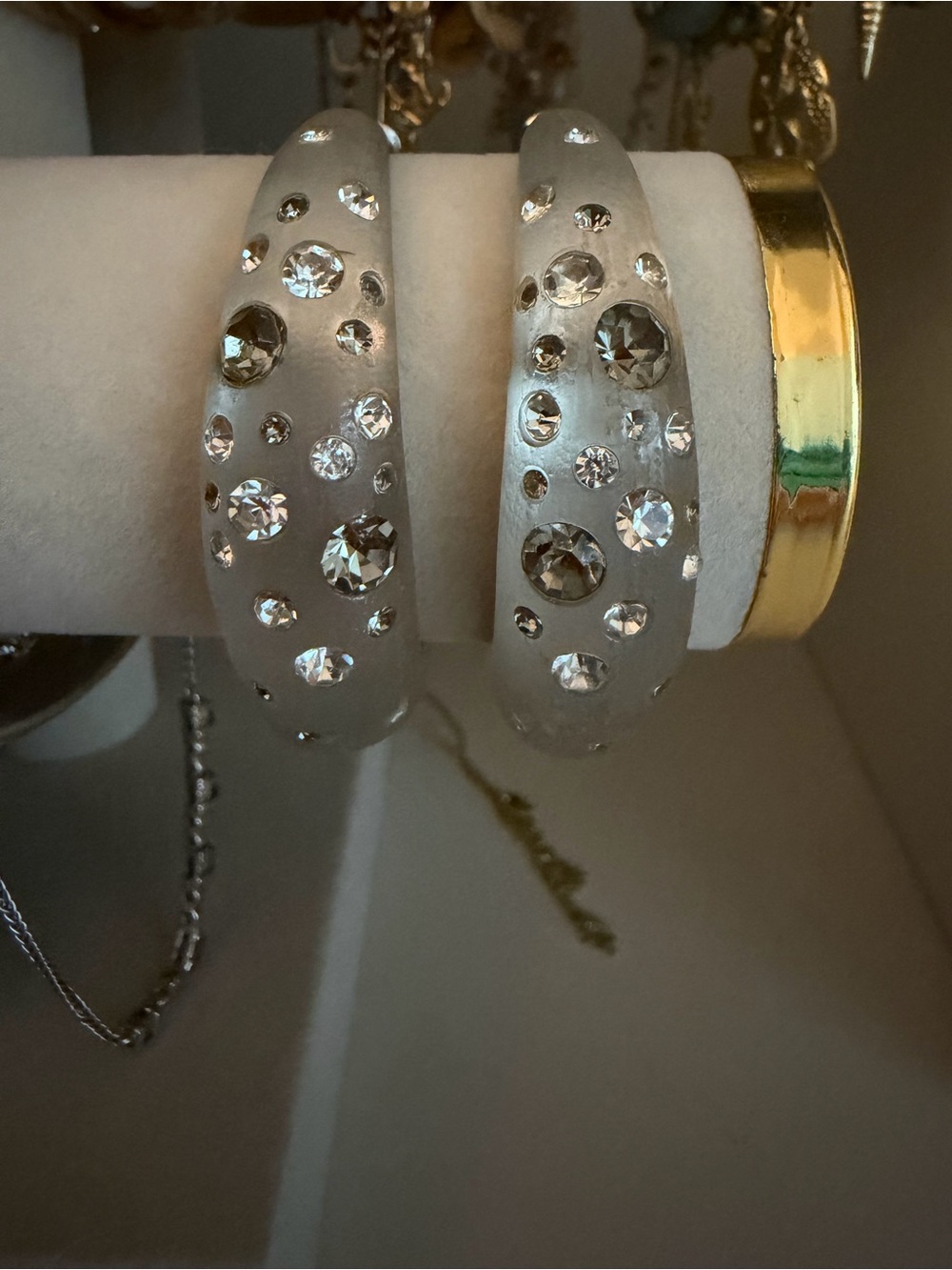 ALEXIS BITTAR Crystal-Embellished White /  Silver Hoop Earrings